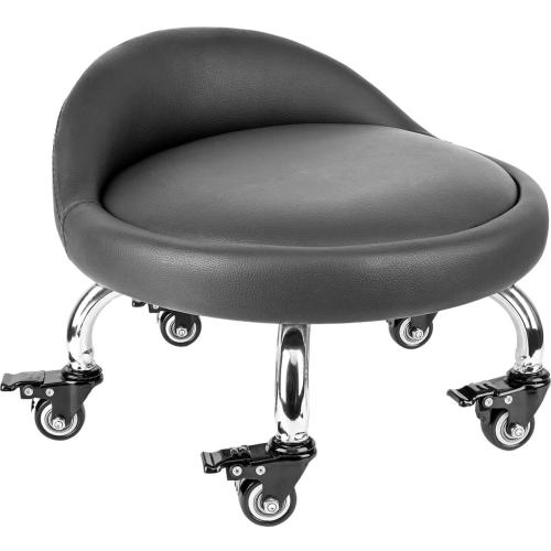 Rolling Stool with Backrest VAPAA TAIDE 450 Lbs High Weight Capacity PU Leather Roller Seat and Heavy-Duty Crystal Universal Wheels for Men Women Boy Girl Furniture Gift, Home Office Black