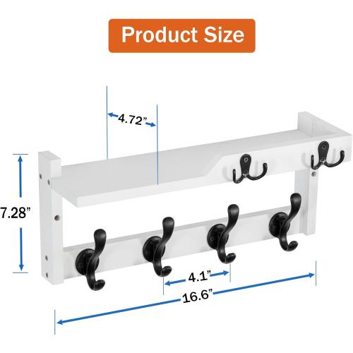 Coat Rack Wall Mount with Shelf, Coat Hanger Wall Mount with Key Hooks and Mail Holder, Wood Entryway Floating Shelf with Hooks and Storage, Hat Rack for Wall Key Holder Mail Organizer