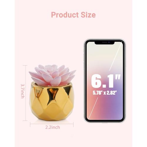 VIVERIE Mini Succulents Plants Artificial in Pots-Pink Succulents with Golden Ceramic, Small Fake Succulents for Home Decor Indoor for Women, White Ceramic Faux Succulents, Gifts for Mom-1 Pack