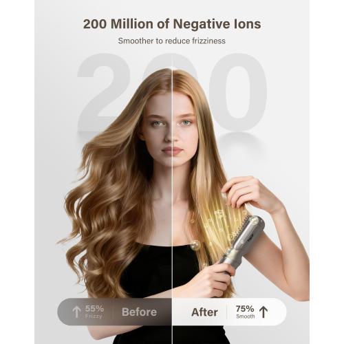Cordless Hair Straightener Brush, 2 in 1 Curling & Straightening Brush with 200 Million Negative Ions, Mini Travel Hot Straightener Comb for Women, Fast Heating & Dual Voltage