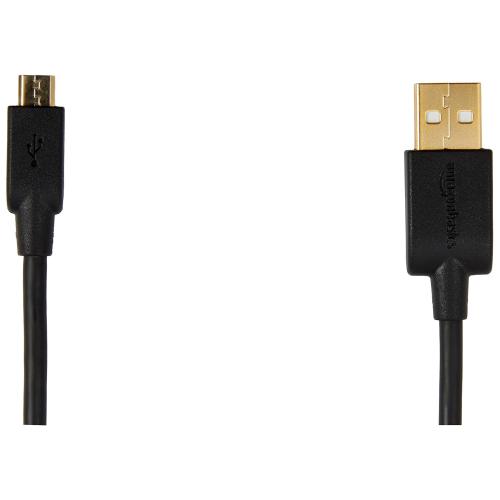 Amazon Basics USB-A to Micro USB Charging Cable, 480Mbps Data Transfer, Gold-Plated Plugs, Compatible with Android Phones and Tablets, 10 Foot, Black