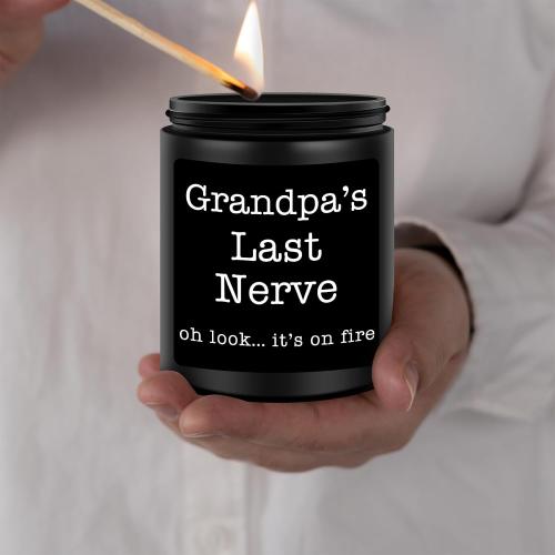 Homsolver Grandpa Gifts from Granddaughter Grandson, Unique Fathers Day, Birthday, Christmas, Retirement Candles, Grandpa’s Last Nerve Scented Candle