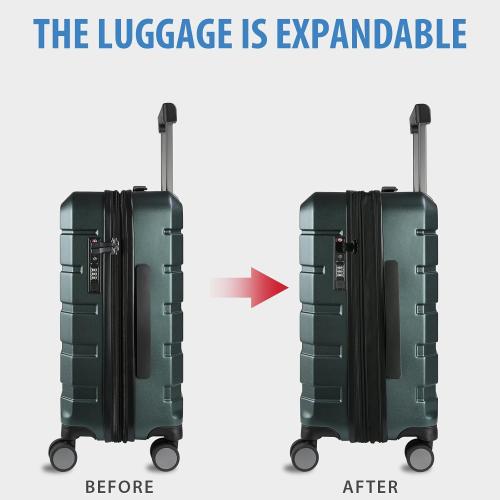 KROSER Hardside Expandable Carry On Luggage with Spinner Wheels & Built-in TSA Lock, Durable Suitcase Rolling Luggage with USB Port, Carry-On 20-Inch, Dark Green