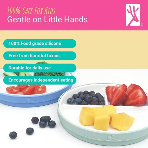 6.7” Elk and Friends Kids Porcelain Divided Plates with Silicone Sleeves | Suitable for Babies/Kids/Toddlers | Microwave & Dishwasher Safe | Non Slip | Snack Dishes