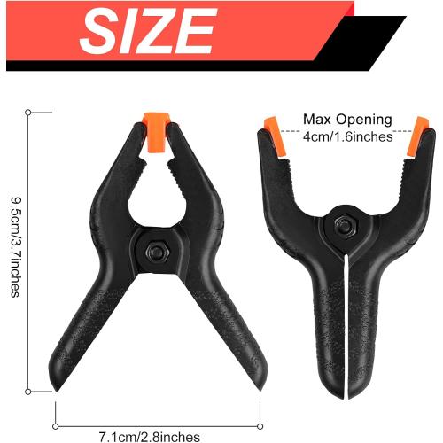 12 Pack Plastic Spring Clamps, 3.5inch Small Heavy Duty Clips for Crafts, Backdrop Stand, Woodworking, Photography Studios (Black)