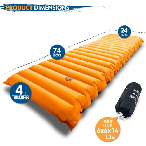 Grey and Sunny Orange 74x24x4 ZOOOBELIVES Extra Thickness Inflatable Sleeping Pad with Built-in Pump, Most Comfortable Camping Mattress for Backpacking, Car Traveling and Hiking, Compact and Lightweight - Airlive2000
