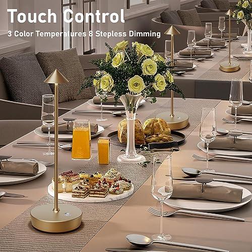 Set of 2 Rechargeable Cordless Table Lamp,6000mAh LED Battery Operated Desk Lamp Touch 3 Color Dimming Portable Outdoor Waterproof Table Light for Patio/Restaurant/Dining/Home (Bronze)