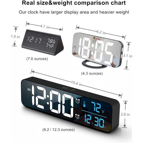 Abovsare Digital Clock for Bedroom, Clocks for Living Room Decor, Desk Table Clock, Alarm Clock Large Display with Date Week Temperature, Automatic Brightness Dimmer, Smart Cool Modern (Black Blue)