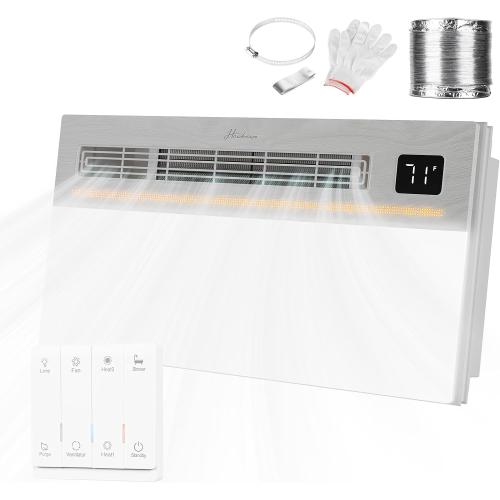24x12.2 White 4 in 1 Bathroom Exhaust Fan with Light and Heater, 1800W 180 CFM 1.0 Sone Ceiling Fan Remote Control Heater, Ventilation for Home, Bath, Hotel