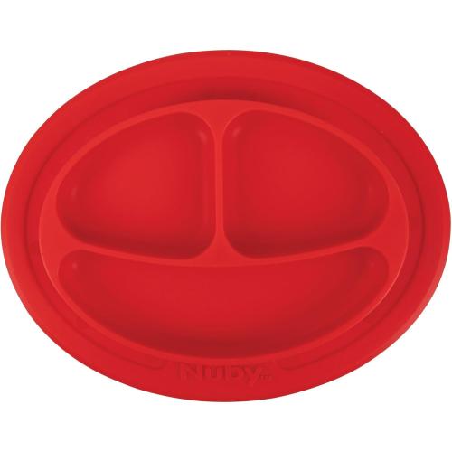 Color Orange Nuby Sure Grip Miracle Mat 3-Section Toddler Plate - Oval Suction Silicone Plate - 6  Months