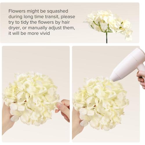 WHITE Auihiay 404PCS Hydrangea Artificial Flowers, Silk Artificial Flowers Heads with Stems, Champagne Lifelike Faux Flowers for Wedding Centerpieces, Arch and Background, Party, Home, Baby Shower Decor