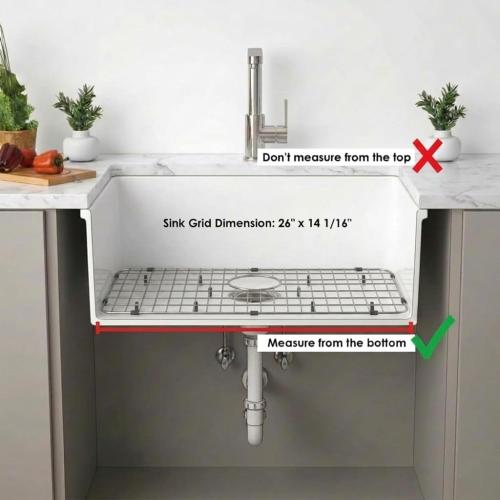 Kitchen Sink Grid and Sink Protectors, 26 Stainless Steel Sink Grids | Stainless Steel Sink Grids for Bottom of Kitchen Sinks, 26 x 14 1/16 with Rear Drain for Single Bowl Sinks