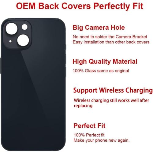 Rear Back Glass Replacement for iPhone 14 6.1-inches with Reparing Toolkit and Manual (Midnight Black)