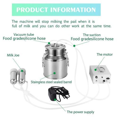 14L Cow Electric Milking Machine, Automatic Rechargeable Battery Powered Pulsation Vacuum Pump with 2 Teat Cups Stainless Steel Bucket for Cows(Battery Model)