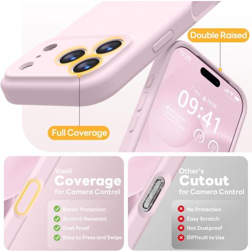 Vooii Magnetic for iPhone 17 Pro Max Case, Compatible with Magsafe (Premium Liquid Silicone) (Integrated Camera Control Button) Full Body Protective Anti-Scratch Microfiber Lining 6.9 inch, Chalk Pink
