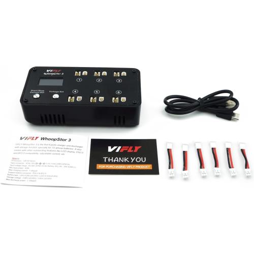 VIFLY WhoopStor V3 6 Ports 1S LiPo Battery Storage Charger and Discharger with LCD Display Tiny Whoop Charger with PH2.0 and BT2.0 Connectors