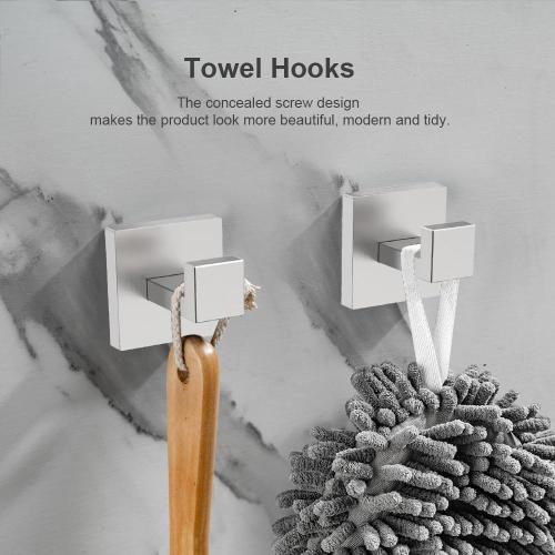 Silver 5-Piece Brushed Nickel Bathroom Hardware Set, Wall Mounted Thickened 304 Stainless Steel Towel Holder Set, Featuring 23.6 Towel Bar, Hand Towel Rack, Toilet Paper Holder, and 2 Towel Hooks