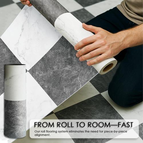 Checkered Peel and Stick Vinyl Flooring Roll – 15.7x 236 Matte Finish Self Adhesive Floor Paper with Wear Layer, Covers Old Floors, Quick Fix for Flooring Jobs, 1-Person Update for Kitchen, Bathroom