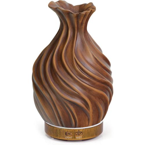 200ml Essential Oil Diffuser for Home, Wood Grain Cover Aromatherapy Diffuser, Cool Mist Humidifier with Safe Auto Shut-Off and 2 Mist Modes & 7 Color LED Night Lights for Office Room (VASE01)