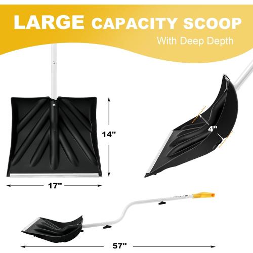 Snow Shovel for Driveway Ergonomic Design 17” Reinforced Heavy Duty Snow Removal Easy Assembled Tool in Winter Snowy Day for Garage Car Parking Port Workshop Barn