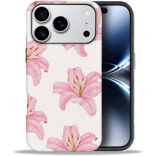 Case Compatible with iPhone 17 Pro - Hybrid Durable Shockproof Phone Cover,Cases for Woman Girl - Pink Lily Flower