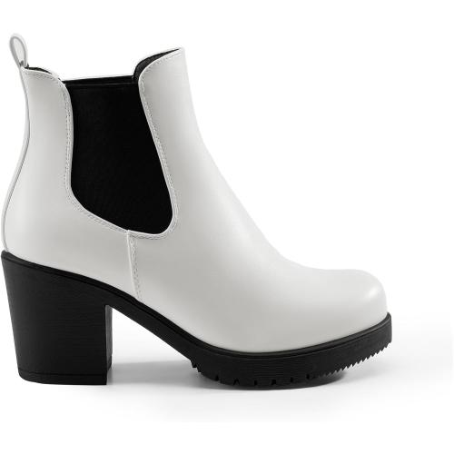 8.5 DREAM PAIRS Women's High Chunky Heel Chelsea Ankle Boots Slip On Elastic Fall Heeld Booties Shoes