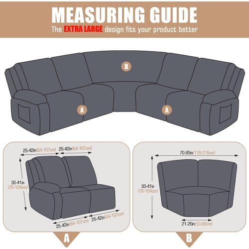 VANSOFY Extra Large Reclining Sectional Couch Covers, Washable 5-Piece Sofa Covers for L Shape Sectional Sofa Corner Seater, Thick, Soft Sofa Slipcovers (5 Seat Recliner Cover, Light Dark Gray)