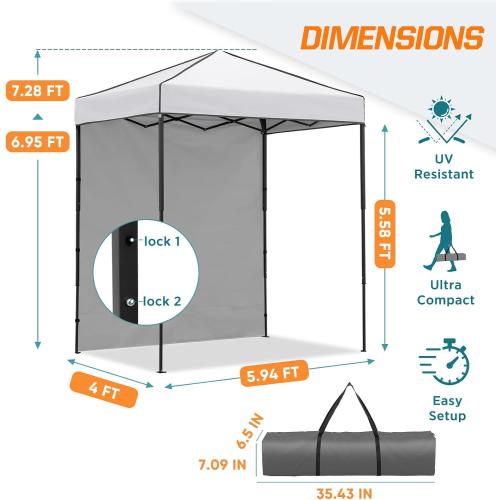 COOS BAY 6x4 Pop Up Canopy Tent with Removable Side Wall, Easy Setup Lightweight Portable Sun Shelter for Beach, Camping & Small Spaces, White