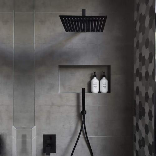 Voolan Rain Shower Head - High Flow Large Rainfall Shower Heads Made of Stainless Steel - Waterfall Bathroom Square Showerhead - Ceiling or Wall Mount (12 Black)