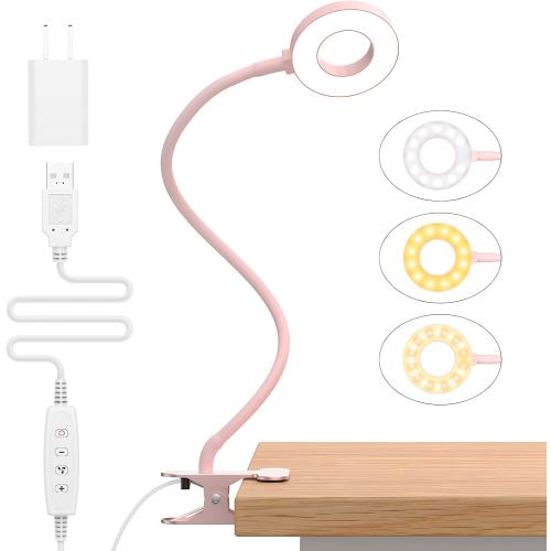 iZELL Desk Lamp, [3 Color Modes & 10 Brightness] LED Reading Light with Clamp, Flexible Gooseneck Book Light for Kids Reading Book in Bed at Night Clip on Table, Headboard, Dorm - 15.8‘’ Pink