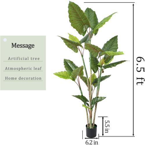 Abzo Artificial Rubber Tree Fake Plants 6.5FT Tall Faux Ficus Tree Potted Fake Indoor Plants Large Floor Plants Artificial Silk Tree for Home Office Living Room Decor Indoor., Green