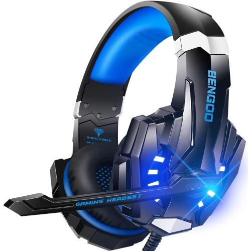 BENGOO G9000 Stereo Gaming Headset for PS4 PC Xbox One PS5 Controller, Noise Cancelling Over Ear Headphones with Mic, LED Light, 7.1 Surround Sound, Soft Memory Earmuffs for Nintendo Xbox Series X|S