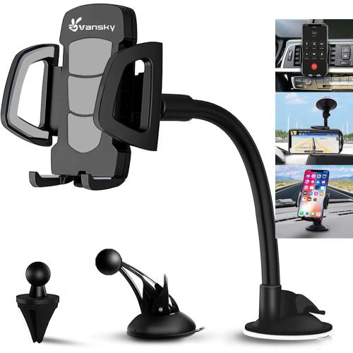 Vansky Car Phone Holder Mount, 3-in-1 Universal Cell Phone Holder Car Air Vent Holder Dashboard Mount Windshield Mount Fit for iPhone 17 16 15 14 13 Pro Max, Samsung S24 S23 LG Sony and More