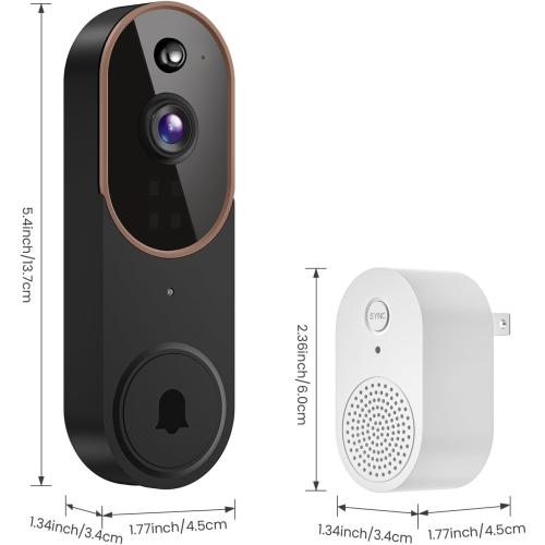 1080P Wireless Video Doorbell Camera, AI Human Detection, Cloud Storage, Two-Way Audio, 2.4GHz Wi-Fi Support, Real-Time Alerts, Easy Installation, Night Vision (Brown)
