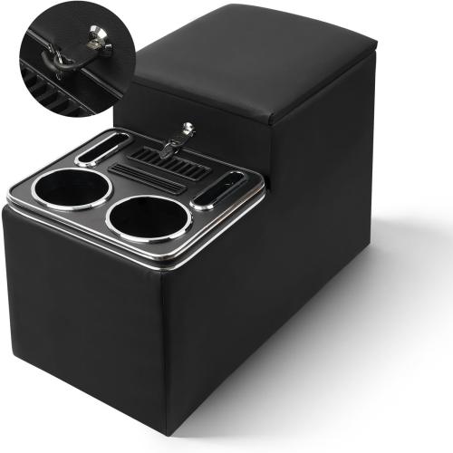 Center Console Between Seat with Lock, Cup & Phone Holder, Regular | Center Console for Truck, Van, Minivans, Motorhome, Truck Organizer with Cup & Phone Holders