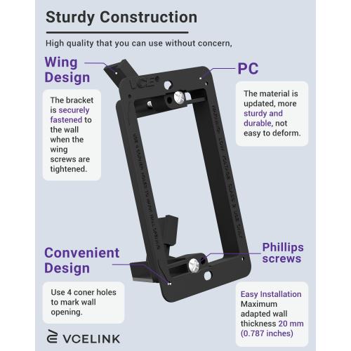 VCE Brush Wall Plate with Bracket, Cable Pass Through Insert Single Gang Decorator Wall Cover for Low Voltage Cables, Cord Hider for Wall Mount TV, Home Theater System, Black (2-Pack)