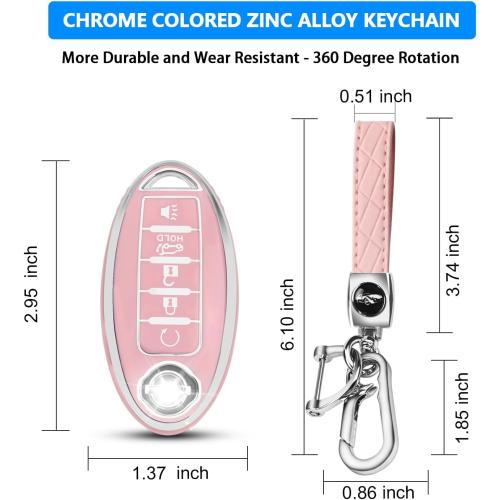 QBUC for Nissan Key fob Cover,Soft TPU 360°Car Key Case Protector with Keychain Compatible with Altima Sentra Rogue Pathfinder Murano Armada Maxima Versa ect 5 Buttons Smart Keys(Pink)