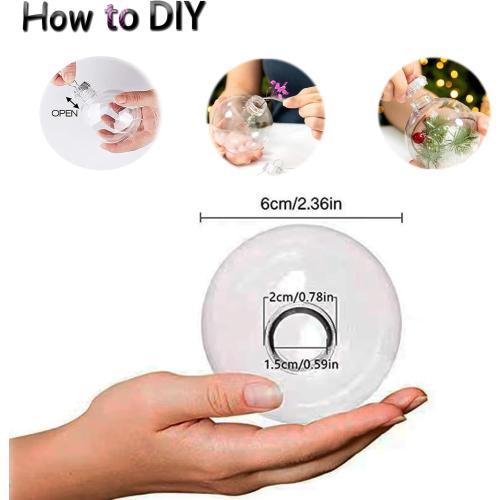 Clear DlY Fillable Ornaments Balls,2.36 Transparent Balls Plastic Baubles for Crafting DlY,Round Clear Ball Ornament forXmas Tree,Home Decoration,Wedding,Party,Christmas