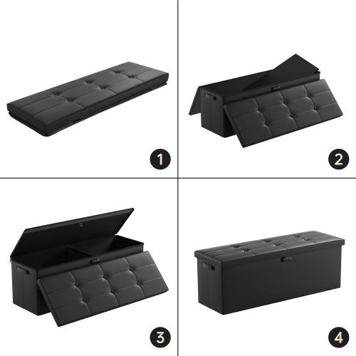 ENGPOW Storage Ottoman, Fireproof Folding Bench with Lock(15”x 43”x15”), Water-Resistant ＆ Heat Insulation Large Storage Chest with Handles＆2 Extra Boxes Safe for Living Room, Bedroom, Home, Black