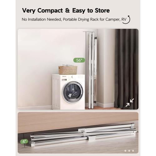 Vikaqi Clothes Drying Rack 79 Inches Folding Indoor Outdoor, Drying Rack Clothing Collapsible, Foldable Laundry Drying Rack, Heavy Duty Stainless Steel Clothesline, Garmet Rack, 20 Hooks 12 Clips