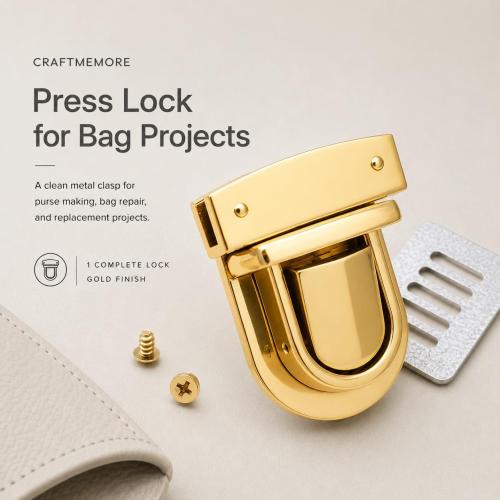 CRAFTMEMORE 1-1/4 Inch Press Lock Purse Catch Clasp Hardware for Bag Gold