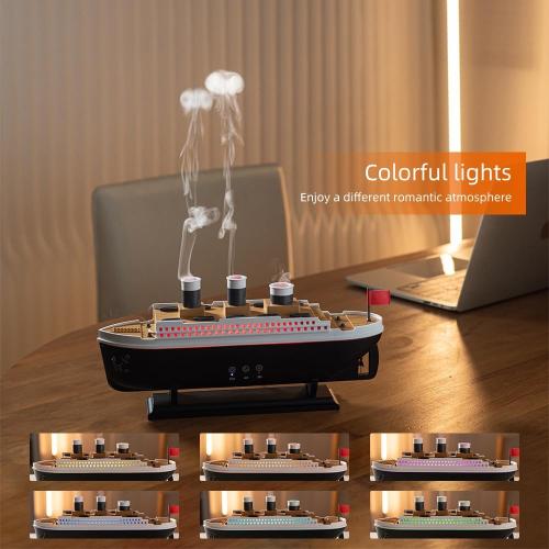 Essential Oil Diffuser, 250ml Ship Modelling Aromatherapy Ship Oil Diffuser Cool Mist Humidifier with Remote Control, Remote 2 Spray Mode Auto Shut-Off, 7 Color LED Light for Home Office.