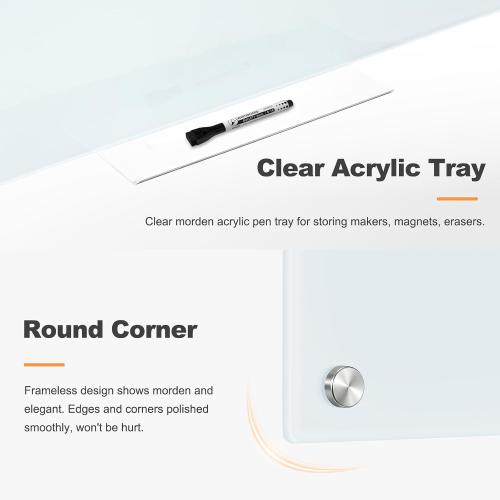 Tempered Glass Whiteboard 24 x 18 Magnetic Glass Dry Erase Board | (2’ x 1.5’) Small Wall Mounted Glass White Board with Acrylic Pen Tray for Office, Home, School