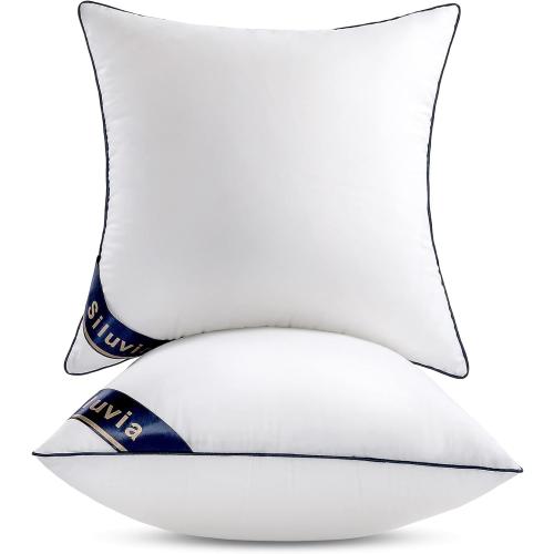 Siluvia 24x24 Pillow Inserts Set of 2 Square Throw 24 Euro Pillows with 100% Cotton Cover for Sofa, Couch, and Bed - White