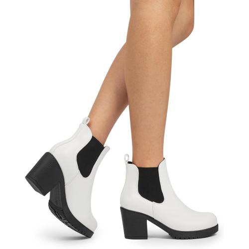 8.5 DREAM PAIRS Women's High Chunky Heel Chelsea Ankle Boots Slip On Elastic Fall Heeld Booties Shoes