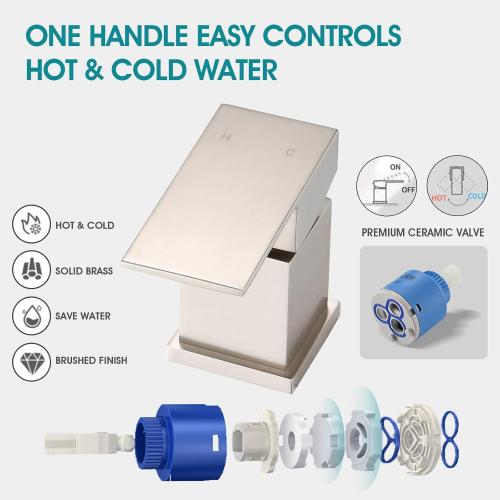 Brass Roman Tub Faucet with Sprayer, Deck Mount Bathtub Faucet with Hand Shower, 3 Hole Waterfall Faucet with 360 Spout, Single Handle Tub Filler with 8 GPM High Flow, Brushed Nickel