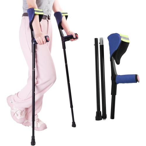 Forearm Crutches for Adult Men or Women with Cushion, 1 Pair, Adjustable, Foldable Arm Crutch with Elbow Strap, Light and Portable Crutches for Patients