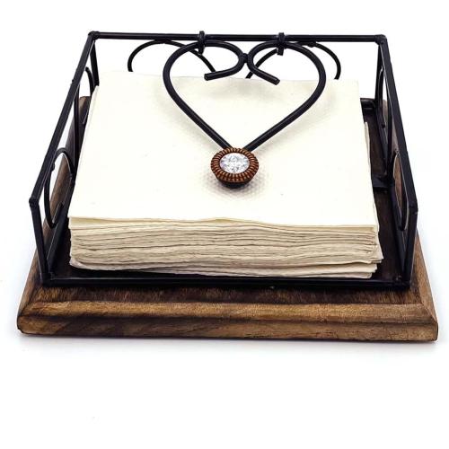 Square Wooden Napkin holder for table Tissue Paper Holder for Dining Table wooden napkin holders for paper napkins Tissue Rack for Facial Napkins(Iron with wood)