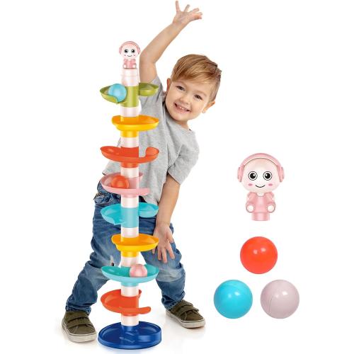FUN LITTLE TOYS Ball Drop Toys for Toddler 1-3, 9 Layer Roll Swirling Ball Tower with 3 Balls, Ball Run Ramp for Baby Learning Development Educational Activities Toy Birthday Gift