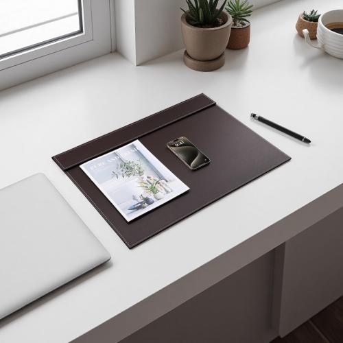 KINGFOM Ultra-Smooth PU Leather Desk Pad & Mat Office Desk Drawing & Writing Board A3/ A4 File Paper Clip Table Protector Mat on Top Large 24''x18'' (Brown)